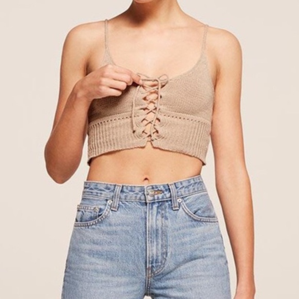 Reformation Palms Knit Crop Top in Sand Medium